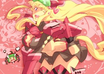 blonde_hair cosplay green_hair highres ma_(pixiv1936865) macross macross_frontier mecha_musume ranka_lee sheryl_nome vf-25 vf-27 wink