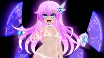 1girl 3d breasts female_focus gs-mantis highres loli looking_at_viewer nepgear neptune_(series) nipples open_mouth out-of-frame_censoring purple_sister saliva small_breasts smile source_request tan tanline uvula