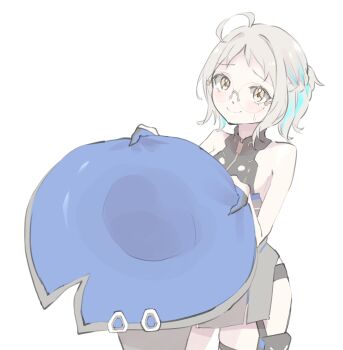 1girl ahoge bare_shoulders blair_labri blair_labri_(artist) blue_hair glasses gloves hat indie_virtual_youtuber virtual_youtuber white_hair witch_hat