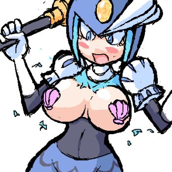1girl blue_eyes blush breasts capcom captain_(artist) captain_(drawfag) female_focus large_breasts lowres mega_man_(classic) mega_man_(series) mega_man_9 oekaki pasties shells solo splash_woman