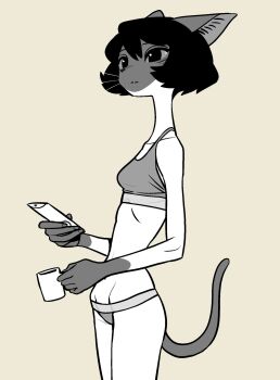 1girl animal_ears black_hair bra cat_ears cat_girl cat_tail coffee controller golaegun groin highres remote_control short_hair tagme tail underwear