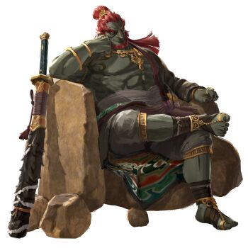 1boy abs absurdres armpits artist_request bara beard black_nails capri_pants chinstrap_beard closed_mouth club_(weapon) colored_skin constricted_pupils facial_hair figure_four_sitting foot_wraps full_body ganondorf gem gold_trim grey_skin hair_bun hair_ornament highres hyrule_warriors:_age_of_imprisonment jewelry long_hair looking_at_viewer male_focus multiple_rings muscular muscular_male necklace nintendo official_art pants pectorals red_gemstone ring rock simple_background sitting solo tassel the_legend_of_zelda the_legend_of_zelda:_tears_of_the_kingdom thick_eyebrows toe_ring topknot topless_male transparent_background yellow_eyes