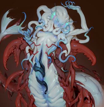 1futa absurdres arm_up arthropod_girl arthropod_limbs autofellatio blue_eyes blue_hair blue_sclera blue_skin breasts brown_background carapace centipede_girl claws colored_sclera colored_skin commentary commission completely_nude dark_background english_commentary extra_eyes extra_mouth fellatio fins futanari gradient_hair hand_up head_fins highres ilsynsene intravaginal_futanari long_hair looking_at_viewer masturbation medium_breasts monster_girl multicolored_hair multicolored_skin nipples no_mouth nude oral original penis pussy red_skin simple_background solo tentacle_hair tonguejob upper_body venusflower