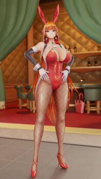 1girl 3d absurdres alternate_costume animal_ears artist_request bare_shoulders braid breasts cleavage curvy detached_collar elbow_gloves fake_animal_ears full_body gloves highleg highleg_leotard highres huge_breasts kamimura_maika leotard long_hair looking_at_viewer official_alternate_costume pantyhose playboy_bunny purple_eyes rabbit_ears rabbit_tail shiny_clothes shiny_skin simple_background solo standing taimanin_(series) taimanin_rpgx very_long_hair wide_hips