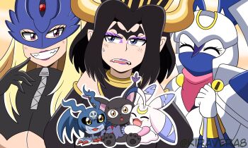 3girls beelstarmon blacktailmon demon demon_girl dianamon digimon digimon_(creature) happy kiravera8 lilithmon lunamon mark_of_evil multiple_girls picodevimon smile wings