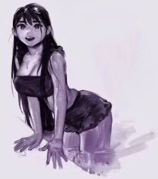 1girl bikini commentary greyscale in_water leaning_forward long_hair mari_(omori) monochrome omori open_mouth partially_submerged r3dhands solo swimsuit white_background