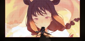 Rule 34 | 1girl, :d, absurdres, black skirt, braid, closed eyes, commentary, english commentary, gradient hair, grin, highres, hololive, hololive english, long hair, long skirt, long sleeves, looking at viewer, low twin braids, multicolored hair, neck ribbon, ninomae ina'nis, official alternate costume, open mouth, orange hair, outstretched arms, pointy ears, puffy long sleeves, puffy sleeves, purple hair, ribbon, ryuko lee, shirt, shirt tucked in, sidelocks, skirt, smile, tentacle hair, twin braids, very long hair, virtual youtuber, white shirt