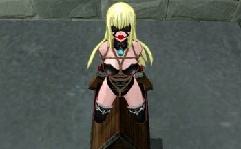 1girl 3d animated animated_gif arms_behind_back ball_gag bdsm blindfold blonde_hair bondage bound cinderella_escape collar crotch_rope dungeon female_focus gag gagged long_hair lowres rope struggling wooden_horse