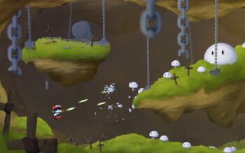 Rule 34 | 1boy, bullet, cave, chain, chibi, doukutsu monogatari, firing, grass, graveyard, gun, hat, highres, male focus, md5 mismatch, mushroom, orioto, quote (cave story), resized, resolution mismatch, solo, source smaller, tombstone, upscaled, weapon