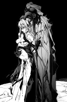 2girls absurdres arknights bang_dream! bang_dream!_it&#039;s_mygo!!!!! black_background bleeding blood blood_from_vagina blood_on_leg breasts chinese_commentary claws clip_studio_paint_(medium) closed_eyes clothed_female_nude_female clothed_sex commentary_request covered_eyes crossover curled_horns deep_penetration defloration demon_girl demon_horns demon_tail eye_mask female_ejaculation finger_in_another&#039;s_mouth futa_with_female futanari greyscale hair_ribbon hand_on_another&#039;s_stomach height_difference highres holding_another&#039;s_arm hood hood_up horns large_insertion lips long_hair long_sidelocks mask masked medium_breasts monochrome multiple_girls nipple_piercing nipples nose nude piercing profile rape ribbon robe sex sex_from_behind sidelocks simple_background spiked_arm spikes stab standing standing_sex stomach_bulge tail tail_around_own_leg tail_ornament tail_ring tall_female togawa_sakiko togawa_sakiko_(master_of_melodia) u_u yukikuma_(yukikuma_018) yurodstvo_(arknights)