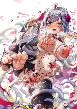 1girl after_battle aftersex anus armor barefoot blush body_writing breast_expansion breasts broken_armor chinese_commentary crying crying_with_eyes_open cum cum_on_body cum_on_hair empty_eyes feet fucked_silly gaping genshin_impact giving_birth green_eyes guro hair_ornament heart heaven&#039;s_melody highres kyokko large_breasts leg_up looking_at_viewer maid mind_break mind_control moaning monster navel navel_insertion nipple_penetration nipples noelle_(genshin_impact) non-web_source open_mouth ovaries pantyhose peeing pregnant prolapse pussy rape restrained short_hair solo_focus spread_anus spread_cervix spread_legs spread_navel spread_nipple spread_pussy tally tears tentacle_sex tentacles torn_clothes torn_pantyhose water_drop white_background