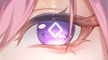1girl commentary_request diamond-shaped_pupils diamond_(shape) elysia_(herrscher_of_human:_ego)_(honkai_impact) elysia_(honkai_impact) eye_focus highres honkai_(series) honkai_impact_3rd pink_hair procreate_(medium) purple_eyes seawave02974 solo symbol-shaped_pupils