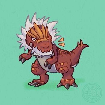 Rule 34 | artist logo, chibi, claws, dinosaur, gen 6 pokemon, green background, logo, maxkirin, nintendo, no humans, pokemon, pokemon (creature), simple background, solo, tail, tyrantrum, watermark
