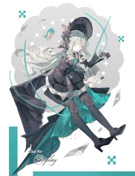 Rule 34 | 1girl, absurdres, animal ears, arknights, bang dream!, bang dream! it's mygo!!!!!, black bonnet, black dress, black gloves, black shoes, black thighhighs, bonnet, chinese commentary, closed mouth, commentary request, dress, expressionless, floppy ears, full body, gloves, gothic lolita, green hair, grey background, hair ornament, high heels, highres, lolita fashion, long hair, long sleeves, looking at viewer, que zi xu ran, rabbit ears, rabbit girl, sample watermark, shoes, sidelocks, solo, sparkle, standing, stuffed animal, stuffed penguin, stuffed rabbit, stuffed toy, thighhighs, wakaba mutsumi, wakaba mutsumi (marionette's id), watermark, x hair ornament, yellow eyes