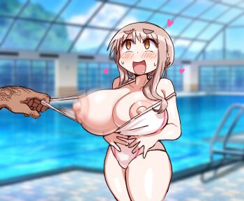 1boy 1girl chiden nipples pool swimsuit tagme yuyushiki