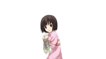 1girl bob_cut brown_eyes brown_hair chaos;child child collared_shirt from_side game_cg highres matsuo_yukihiro non-web_source official_art open_mouth own_hands_together pink_sweater science_adventure shirt short_hair solo sprite sweater swept_bangs tachibana_yui transparent_background white_shirt worried