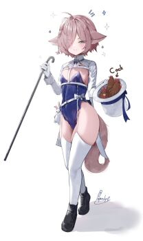 1boy animal_ears bird black_shoes blue_eyes blue_leotard bow brown_hair cane chicken commentary english_commentary fox_boy fox_ears fox_tail gloves hair_over_one_eye hat highleg highleg_leotard highres holding holding_cane indie_virtual_youtuber kitsen_(vtuber) leotard pascalza123 pun rabbit rooster shadow shoes short_hair shrug_(clothing) signature simple_background smile solo sparkle tail thighhighs top_hat trap unworn_hat unworn_headwear virtual_youtuber white_background white_bow white_gloves white_hat white_thighhighs