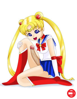 Rule 34 | 1futa, :d, bishoujo senshi sailor moon, blonde hair, blue eyes, blue skirt, boots, bow, breasts, censored, choker, crescent, double bun, elbow gloves, erection, from side, futanari, gloves, hair bun, hair intakes, hair ornament, heart, heart choker, knee boots, large penis, leotard, long hair, looking at viewer, marukodoo, on one knee, open mouth, penis, precum, red boots, red bow, red choker, sailor collar, sailor moon, skirt, smile, solo, tiara, tsukino usagi, twintails, very long hair, white background, white gloves, white leotard