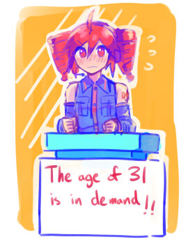 1girl blush character_age drill_hair flying_sweatdrops highres kaibootsu kasane_teto mature_female meme red_eyes red_hair solo the_age_of_30_is_in_demand_(meme) twin_drills utau vocaloid