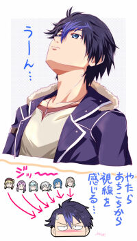 1boy 6+girls agnes_claudel artist_name black_hair blue_eyes blue_hair collarbone dotted_background double-parted_bangs eiyuu_densetsu elaine_auclair hair_between_eyes kai_no_kiseki kuro_no_kiseki_(series) multicolored_hair multiple_girls nina_fenly patterned_background renne_(eiyuu_densetsu) risette_twinings shizuna_rem_misurugi simple_background streaked_hair sweatdrop translation_request two-tone_hair upper_body van_arkride white_background xiacheng_tatsuya