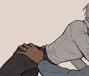 2girls black_pants blue_jacket commentary dark-skinned_female dark_skin female_focus grabbing_another's_ass groping gundam gundam_suisei_no_majo hand_on_another's_waist hashtag-only_commentary jacket jewelry miorine_rembran multiple_girls pants pink_background ring shirt short_hair simple_background straydot suletta_mercury wedding_ring white_hair white_shirt wife_and_wife yuri