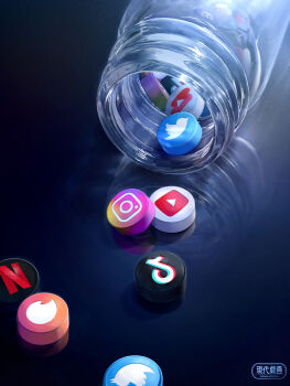 absurdres discord discord_logo highres instagram instagram_logo jar netflix no_humans original pill reflection signature still_life tiktok tiktok_logo tinder twitter twitter_logo twitter_x_logo utsusemi_rari youtube youtube_logo