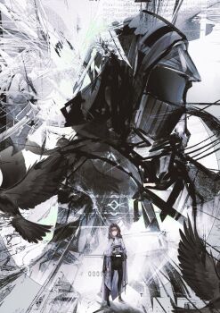 Rule 34 | 1girl, 1other, absurdres, ambiguous gender, arknights, bird, black coat, black hairband, black pantyhose, black skirt, closed mouth, coat, commentary, doctor (arknights), english commentary, full body, hairband, highres, holding, hood, hood up, hooded coat, id card, lab coat, light smile, long hair, long sleeves, looking at viewer, miniskirt, pantyhose, priestess (arknights), purple eyes, shoes, skirt, standing, sweater, tfnfe sach, turtleneck, turtleneck sweater, upper body, white coat, white shoes, white sweater