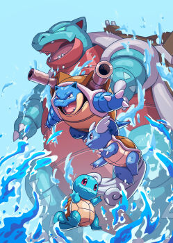 1other artist_name blastoise blue_skin cannon colored_skin dynamax evolutionary_line fangs full_body gen_1_pokemon giant head_wings jackson_caspersz nintendo open_mouth pokemon red_eyes shell smile smoke squirtle tail wartortle water wings