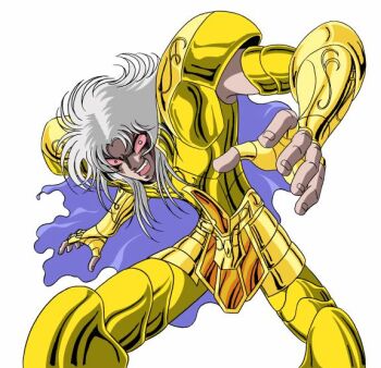 armor evil_face gemini_saga grey_hair red_eyes retro_artstyle saint_seiya tagme