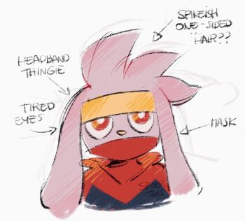 arrow_(symbol) bright_pupils english_text gen_8_pokemon grey_fur highres looking_at_viewer nintendo pokemon pokemon_(creature) raboot red_eyes simple_background solo spidertams upper_body white_background white_pupils