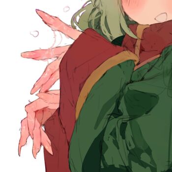 1girl araga_kiwi bunchi highres long_fingers mahou_shoujo_ni_akogarete nails pussy simple_background smi smile tagme white_background