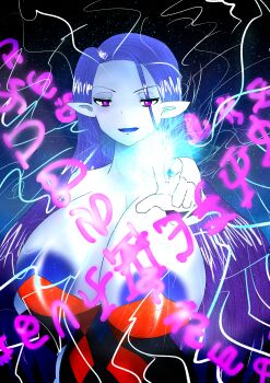 Rule 34 | absurdres, artist request, blue hair, blue skin, breasts, colored skin, dragon quest, dragon quest viii, gigantic breasts, highres, long hair, looking at viewer, pointy ears, pov, purple eyes, reia9131, smile, tagme, witch (dragon quest), witch lady (dq8)