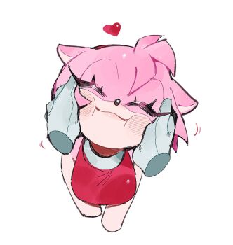 1girl amy_rose animal_nose commentary english_commentary facing_viewer furry furry_female gloves heart hedgehog_girl highres peachsdmy pink_fur sonic_(series) white_gloves