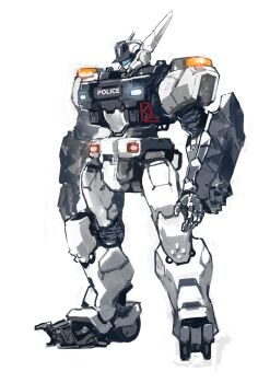 assault_visor blue_visor highres humanoid_robot joints kidou_keisatsu_patlabor las91214 machinery mecha mecha_focus mechanical_arms mechanical_hands mechanical_legs mechanization no_humans police_badge redesign robot robot_joints science_fiction