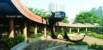 1other cityscape foliage ldt leaning_on_object machine original pillar robot scenery sitting train