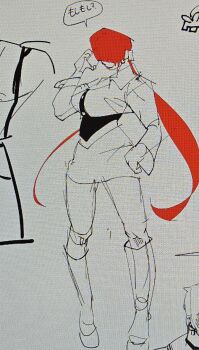 1girl dress earrings female_focus highres jacket jewelry long_hair nd_1229 red_hair shermie_(kof) smiley_face standing the_king_of_fighters thighs