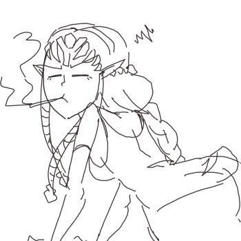all_fours braid braided_ponytail breasts cigarette circlet closed_eyes davewaterfalls looking_at_viewer looking_back nintendo pointy_ears princess_zelda sideboob sketch smoking the_legend_of_zelda