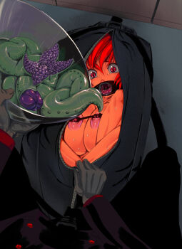 1girl bag bdsm bondage bound breasts gag gagged imminent_rape in_container jajala large_breasts nipple_penetration nipples nude parasite rape red_eyes red_hair ring_gag scared slit_pupils source_request spread_nipples sweat tears tentacles you_gonna_get_raped zipper
