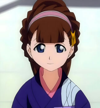 1girl anime_screenshot bleach blue_eyes blue_skirt brown_hair sayori_amagaki skirt