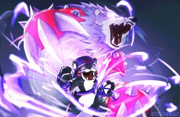 bear bearmon belt digimon digimon_(creature) evolution gryzmon hat highres spikes