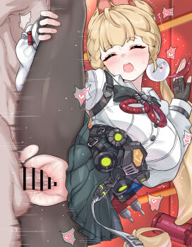 1boy 1girl :o absurdres alice_thymefield animal_ears bar_censor black_skirt blonde_hair blush breasts censored closed_eyes commentary daram_(shappydude) fingerless_gloves gloves hair_ornament hand_on_own_leg hetero highres indoors large_breasts large_variant_set long_hair open_mouth orange_eyes pantyhose penis pleated_skirt revision sex shirt skirt sphere_hair_ornament split standing standing_on_one_leg standing_sex standing_split sweat teeth torn_clothes torn_pantyhose upper_teeth_only vaginal variant_set white_shirt zenless_zone_zero