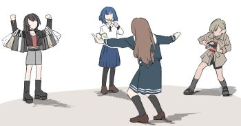 Rule 34 | 4girls, akni, alcohol, bag, bang dream!, bang dream! it's mygo!!!!!, beer, black boots, black choker, black hair, black jacket, black pantyhose, blue hair, blue shirt, blue skirt, bocchi the rock!, boots, brown coat, brown hair, brown shoes, choker, coat, commentary, crossover, girls band cry, grey skirt, grey socks, hair ornament, hairclip, instrument connection, jacket, jurassic park, kneehighs, long hair, long sleeves, medium hair, meme, multiple girls, nagasaki soyo, pantyhose, prattkeeping (meme), red shirt, rupa (girls band cry), school uniform, shirt, shoes, shopping bag, short hair, skirt, socks, tsukinomori school uniform, white shirt, yahata umiri, yamada ryo