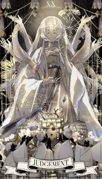 Rule 34 | 1girl, 4boys, buddhism, cookie run, cookie run: kingdom, guanyin, highres, long hair, mudra, multiple boys, mystic flour cookie, notonlyasheep, robe, shawl, veil, vitarka mudra, white hair, white robe, white shawl, white veil