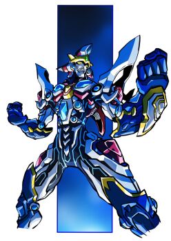 Rule 34 | 1boy, acceptor, armor, clenched hands, crystal, gauntlets, gridman (character), gridman (denkou choujin), gridman universe, gridman universe (movie), gridman universe fighter, highres, jewelry, no humans, shoulder armor, solo, taiga hiroyuki, tokusatsu, yellow eyes