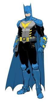 1boy bat_signal batman batman_(series) batman_symbol belt black_bodysuit bodysuit cape commentary cowl dan_mora dc_comics english_commentary gloves highres male_focus mask multicolored_bodysuit muscular muscular_male superhero_costume tim_drake two-tone_bodysuit