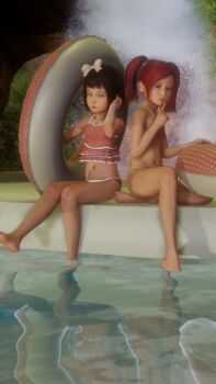 2girls 3d absurdres artist_request bikini highres idol loli model multiple_girls navel pool swimsuit