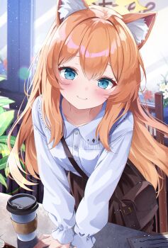 1girl aizawa_(aizawatsu) animal_ears blonde_hair blue_archive blue_eyes blush breasts halo highres looking_at_viewer mari_(blue_archive) outdoors small_breasts solo standing yellow_halo