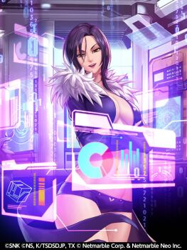 1girl black_hair breasts cleavage crossover large_breasts merlin_(nanatsu_no_taizai) nanatsu_no_taizai navel official_art revealing_clothes snk the_king_of_fighters