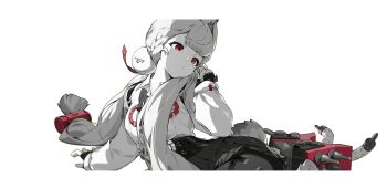 1girl alice_thymefield animal_ears artist_request blonde_hair braid breasts hair_ornament heterochromia highres large_breasts long_hair low_twintails mindscape_cinema_(zenless_zone_zero) official_art rabbit_ears rabbit_girl red_eyes red_hair shirt solo source_request sphere_hair_ornament twintails white_shirt yellow_eyes zenless_zone_zero