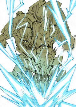 angry furious hitting mecha military nodachi_(nodati51) robot seed_(zenless_zone_zero) seed_sr. white_background white_eyes zenless_zone_zero